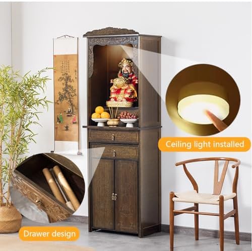 Solid Wood Altar Shrine Cabinet, Chinese Buddhist Prayer Table with Storage, 60cm/23.6in Prayer Stand for Living Room, Bedroom, Office - Elegant Spiritual Decor