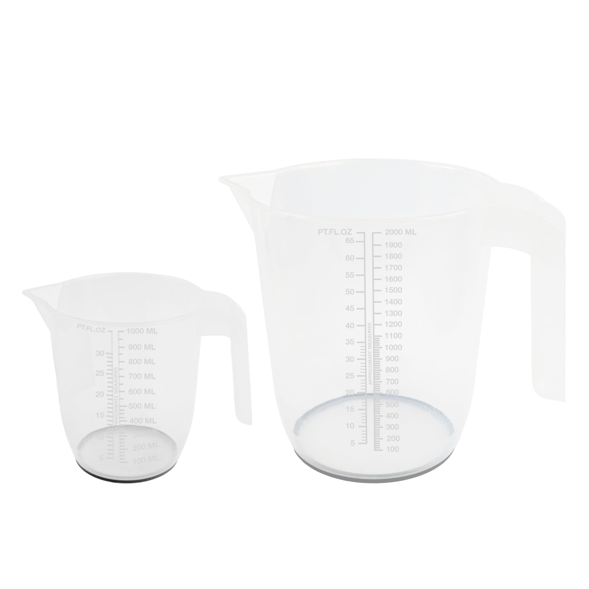 1L & 2L Plastic Lightweight Measuring Jugs - Sturdy and Hardwearing, Easily Storable and Stackable, Measuring Scale Markings on The Side in ml and Ounces, BPA Free (1L Jug & 2L Jug)