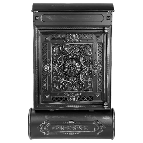 HMF 512-09 Boîte aux Lettres Antique avec Compartiment à journaux, boîte aux Lettres Vintage en Fonte d'aluminium | 57 x 35 x 10 cm | Noir-Argent