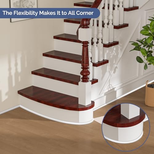 Flexible Quarter Round Molding - 158 Inch Peel and Stick Rubber Quarter Round Trim, Self-Adhesive Bathtub Edge Trim Molding, Suitable for Wall Edge, Floor Corner, Staircase Cabinet Edge (White) - Image 4