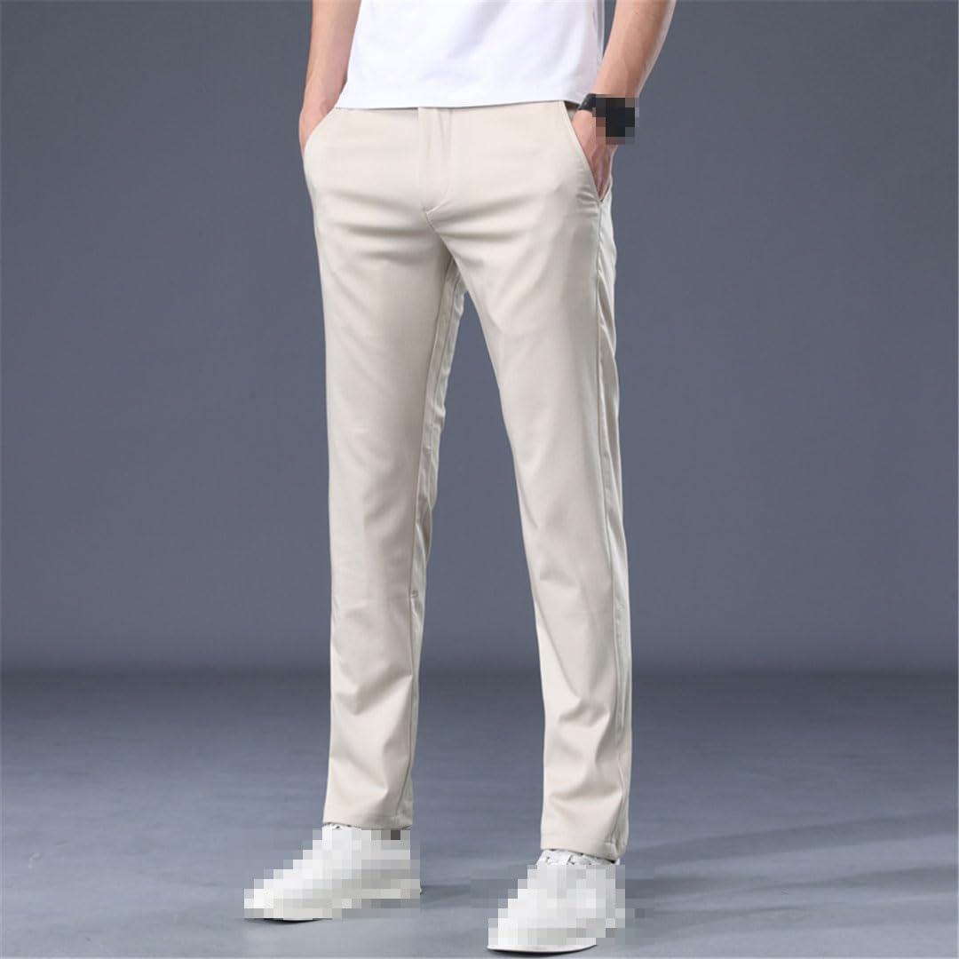 Pantalones Casuales De Ropa De Trabajo para Hombres Delgados De Verano Pantalones Elásticos Altos De Negocios