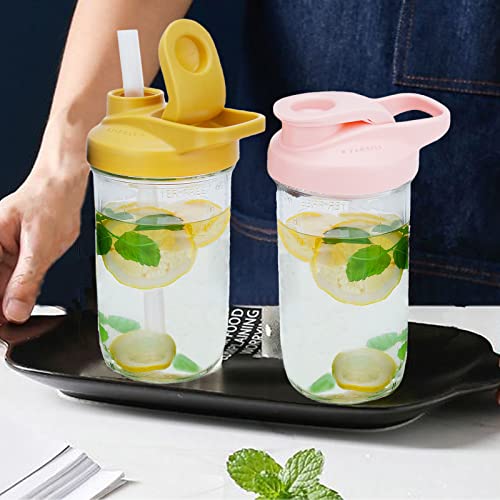 Livebay 24Oz Flip Cap Mason Jar With Leak-Proof & Airtight Seal And Easy Pour Spout Reusable Boba Bottle Glass Tumbler For Juicing, Smoothie, Homemade Beverages Bottle (Pink) #TOP2