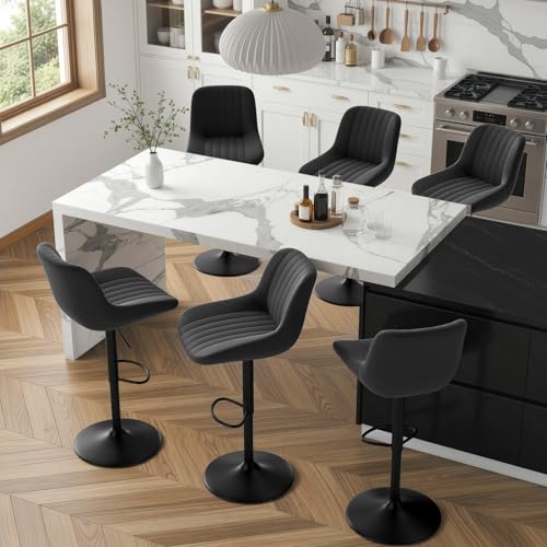 Image of Nalupatio Bar Stools Set of 1, Adjustable Modern Swivel Bar Stools with Backs, Counter Height Performance Fabric Island Chairs for Home Kitchen, Black