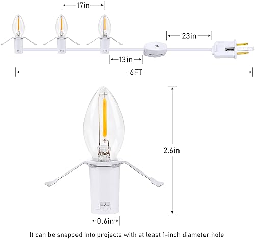 Miniatura 3 de Cable de accesorio con 3 bombillas LED, luces de molde de soplado de 6 pies, cable de luz de aldea de Navidad, cable de repuesto con clip con