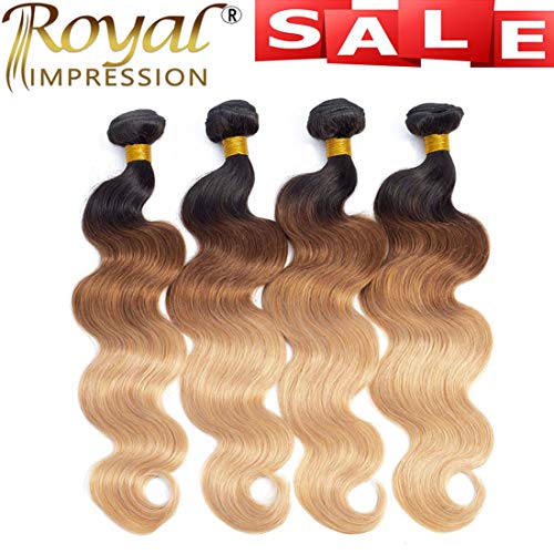 10A Brazilian Ombre Body Wave Human Hair 4 Bundles Ombre Brazilian Hair Bundles Unprocessed Virgin Remy Hair Bundles 3 Tone Ombre Bundles (T1B/30/27,16" 18" 20" 22")
