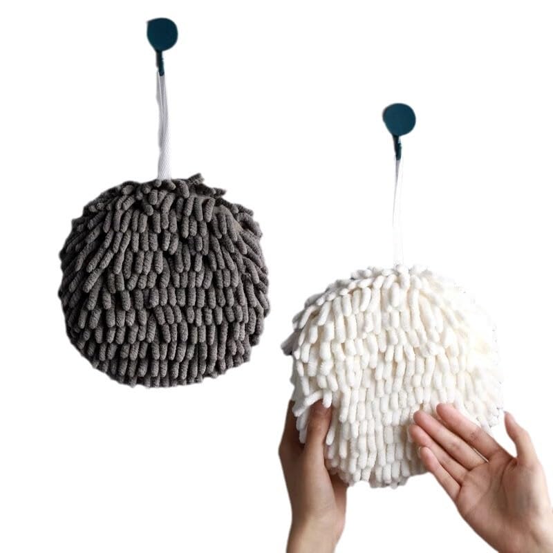 Galepromot 2 Pcs Fuzzy Ball Towel, White and Gray - Dry Your Hand Instantly conveniently Home and Kitchen with This Creative Bath Towel Set Decorative