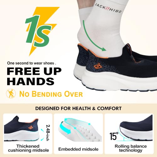 Image of JACKSHIBO Mens Slip in Free up Hands Shoes Wide Toe Box Arch Support Orthopedic Walking Sneakers Cushioned Thick Zero Drop Sole Metatarsal Pads