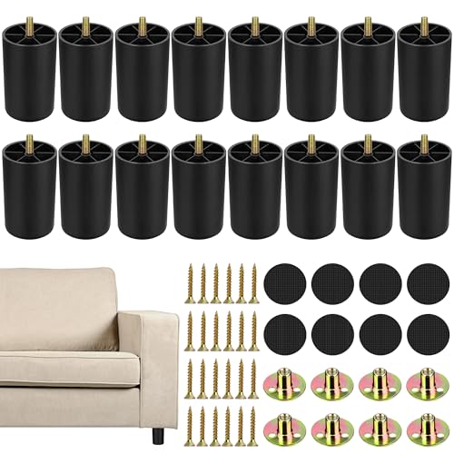 TURSTIN 16 Pack 3 Inch Plastic Furniture Legs with M8 T-Nuts Screws Tapered Sofa...