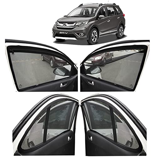 Image of Autofact Magnetic Car Sunshades Compatible with Honda BRV (Set of 4) - Easy Installation, UV Protection, Keeps Car Cool (Front 2 with Zippers for Easy Access, Rear 2 Without Zippers)