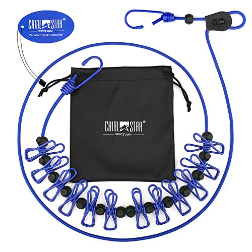 CHIALSTAR Upgrade Travel Clothesline, Portable Retractable Adjustable Elastic Travel Camping Windproof Clothes Line