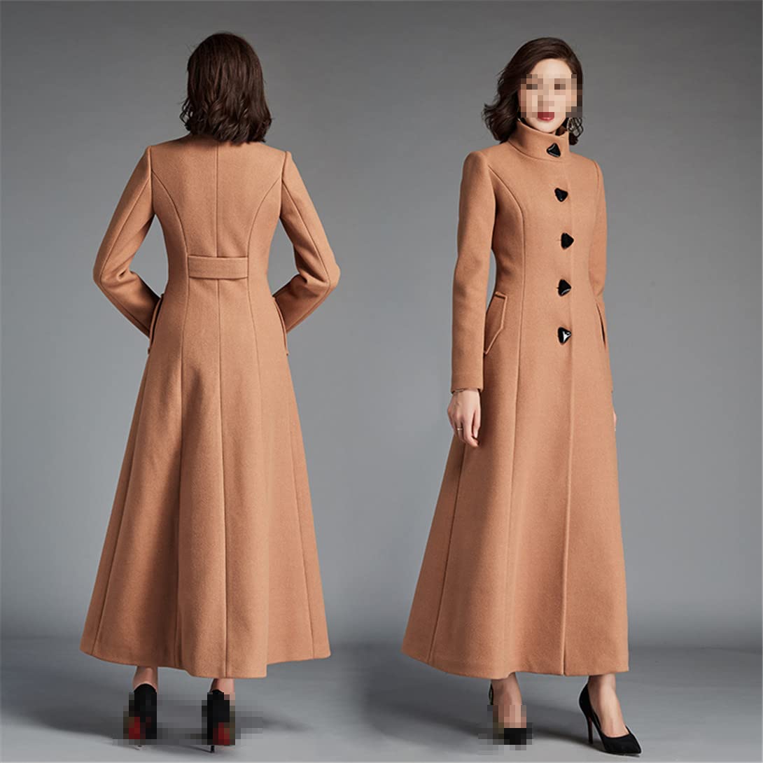 Abrigos de lana de un solo pecho para mujer con cinturón Chaqueta de lana larga para mujer, invierno, grueso, visón, cachemir, Negro, L