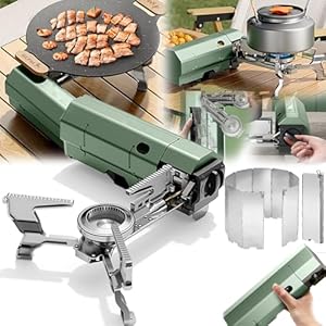 Aisny Faltbarer Camping Gaskocher mit Windschutz