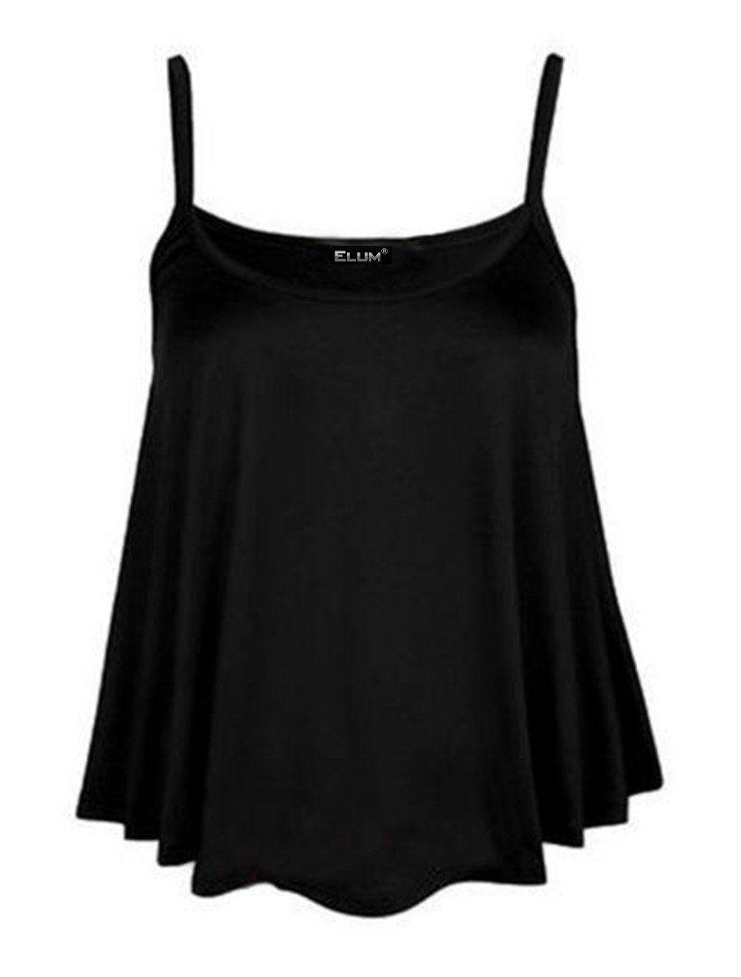 Elum ® Womens Plain and Printed Cami Vest Top Black