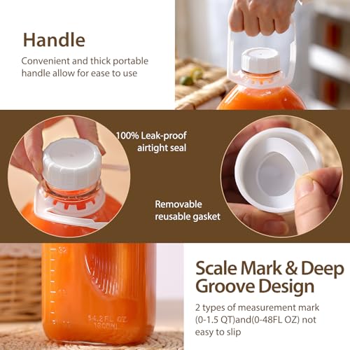 Image of CUCUMI Glass Milk Bottle with Reusable Strong Airtight Screw Lid, 1 Pack 64 Oz Glass Juice Bottles for Almond Milk