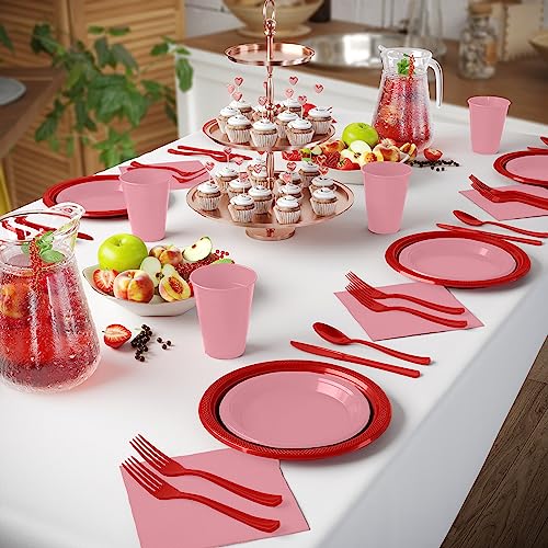 Image of Exquisite 350 Pcs Valentines Plates and Napkins Party Supplies Plate Sets | Sturdy Plastic Dinnerware Set With 9 inch & 7 inch Plates, 12 Oz Cups, Lunch Napkins and Cutlery Serves 50 for Birthdays & Everyday