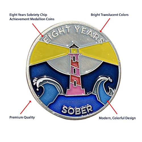 Image of The Achieve Mint Eight Years Sober Token | 8 Year Sobriety Chip | Non-AA, Non-Religious Medallion for Women and Men Celebrating Sobriety