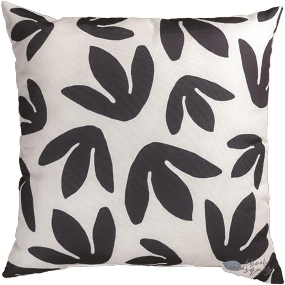 MWW Climaweave Throw Pillow18x18in Outdoor Pillow, Black Floral Design