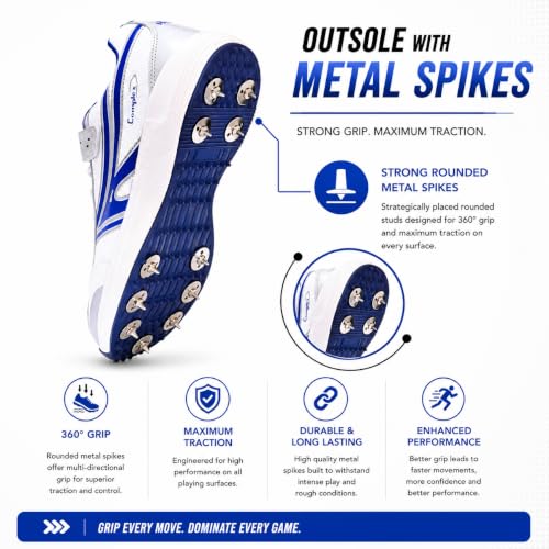 Image of Pro ASE Lightweight Cricket Shoes - Durable & Comfortable | Ideal for Turf, Ground & Hard Surfaces | Allrounder Design with Metal Spikes, Velcro & Superior Grip | White, Blue, Green, Red