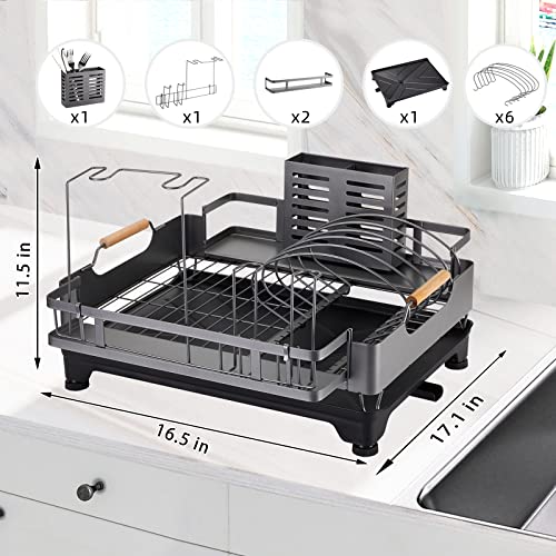 Kibee Large Dish Drying Rack Drainboard Set,Rustproof Stainless Steel Dish Rack With Utensil Holder,Wine Glass Holder,Dish Drainers For Kitchen Counter (Gray) #TOP3