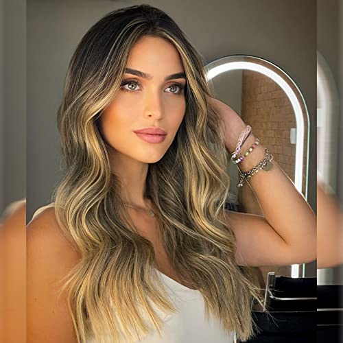 AISI QUEENS Long Wavy Wigs for Women Dirty Blonde Wig Highlights Synthetic Middle Part Wig Natural Looking Heat Resistant Fiber Hair for Girls Daily Party Use 20 Inch