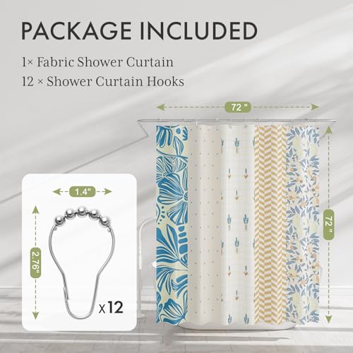 Image of AmazerBath Shower Curtain, 72 inchx72 inch Washable Cloth Spring Blue Blossom Serenity Shower Curtain with 12 Shower Curtain Hooks, Fabric Colorful Romantic Style Curtain Set for Bathroom Home Decor