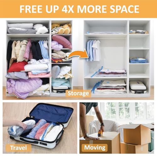 Image of 6 Jumbo Vacuum Bags for Travel, Space Saver Bags Compression Storage Bags,Storage Vacuum Sealer Bags for Clothes Storage, Vaccine Packing Bag Size (6 JUMBO (70x100cm) - WITH HANDPUMP)