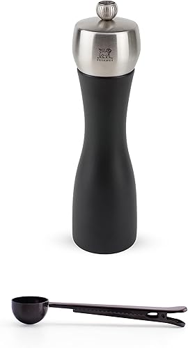 Peugeot Fidji - Molinillo de pimienta de 8.25 pulgadas, color negro mate, con cuchara y clip para especias de acero inoxidable