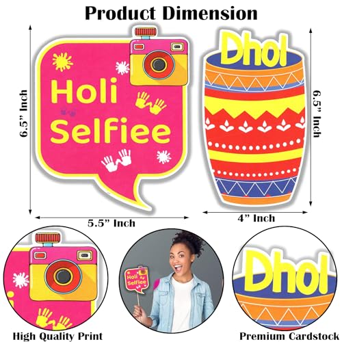 Image of Rozi Decoration Happy Holi Photo Booth Props for Rang Barse Party Decoration Items | Holi Decoration Items for Home |Rang Barse Props for Happy Holi Decoration Pack of 31 Pcs