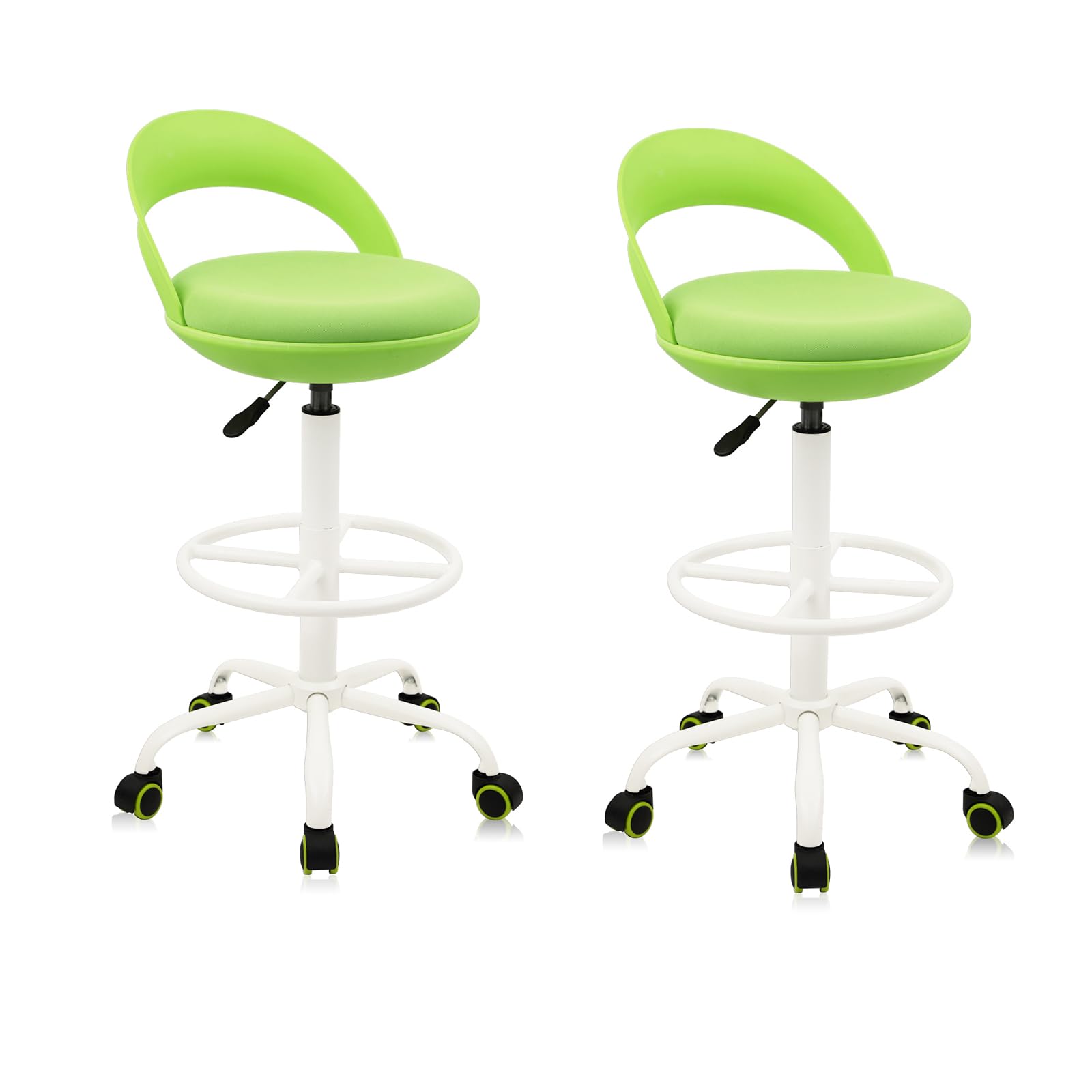 KLASIKA Drafting Chair Rolling Stool Esthetician Chairs with Footrest Backrest Ergonomic Stools Swivel Adjustable Height for Salon Tattoo Spa Medical Dentist Clinic (Green,2pack)