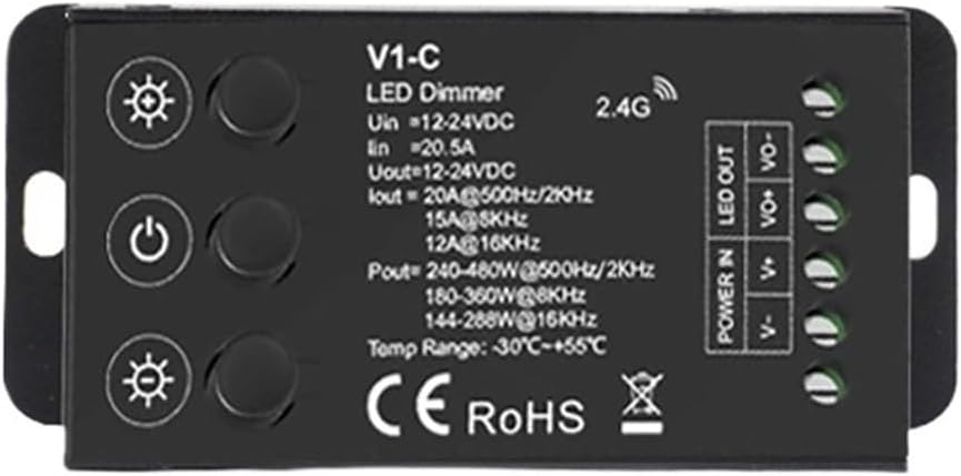 V1-C LED Dimmer 12V 24V PWM Frequency Adjustable 2.4G RF Touch Remote Control Single Color LED Light Strip 12 Volt Dimmer(V1-C Only)