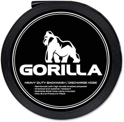 GORILLA Swimming Pool Backwash Hose with Clamp - Extra Heavy Duty - Weather and Chemical Resistant (50 FT)