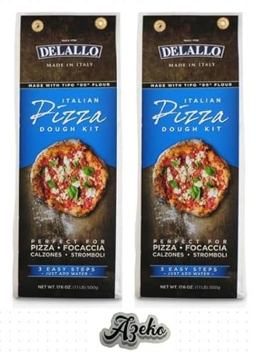 Azeko Packed - DeLallo - Italian Pizza Dough Kit - Just Add Water. 17.6 oz (Pack of 2)