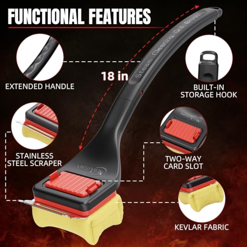 Image of NEWKITCHEN Grill Brush Bristle-Free Steam Cleaning, BBQ Brush Replaceable Heat-Resistant Kevlar Head with Grill Scraper Safe Barbecue Grill Cleaner