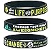 Inkstone (6-pack) Positive Message Wristbands -Be the Change, Embrace Your Awesomeness, Live with Purpose