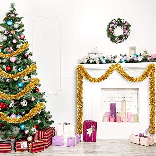 26.2 Feet Christmas Tinsel Garland Xmas Party Metallic Tinsel Twist Garland Glitter Christmas Tree Hanging Wreath Decor For Staircase Railing Banister Indoor Outdoor Ornament (Gold) #TOP5