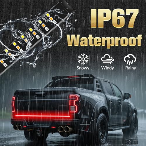 Image of DIBMS 60 Inch Triple Row LED Tailgate Light Bar Waterproof 12V | Full Function Brake Reverse Amber Turn Signal Universal Fit for Pickup Trailer SUV RV Van Triple Row LED Work Light Strips