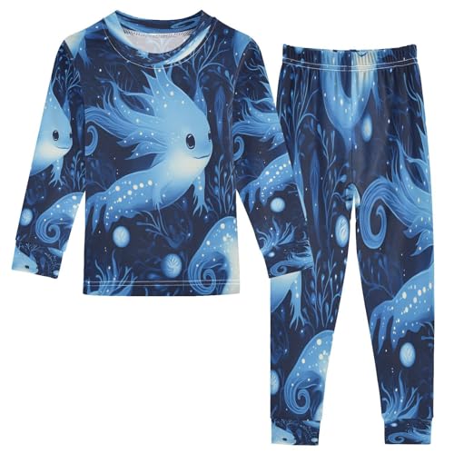 Pajama Sets Long Sleeve Blue Axolotl Pattern Soft Comfy Sleepwear 2 Piece PJS 3-8T