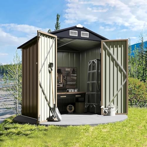 GVDV Outdoor Storage Shed, 6 x 4 FT Metal Outdoor Shed for Garden, Patio and Backyard with Air Vent & Lockable Doors, Waterproof Shelter for Tools, Bike