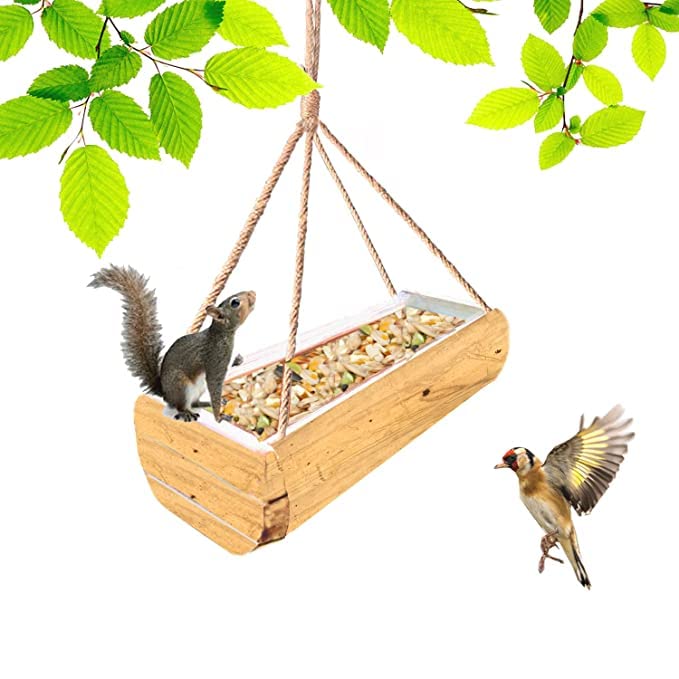 Image of LIVEONCE Wall Mounted Bamboo Feeder Hanging Balcony Feeder for Birds, Sparrow, Squirrel ((Pack of 6))
