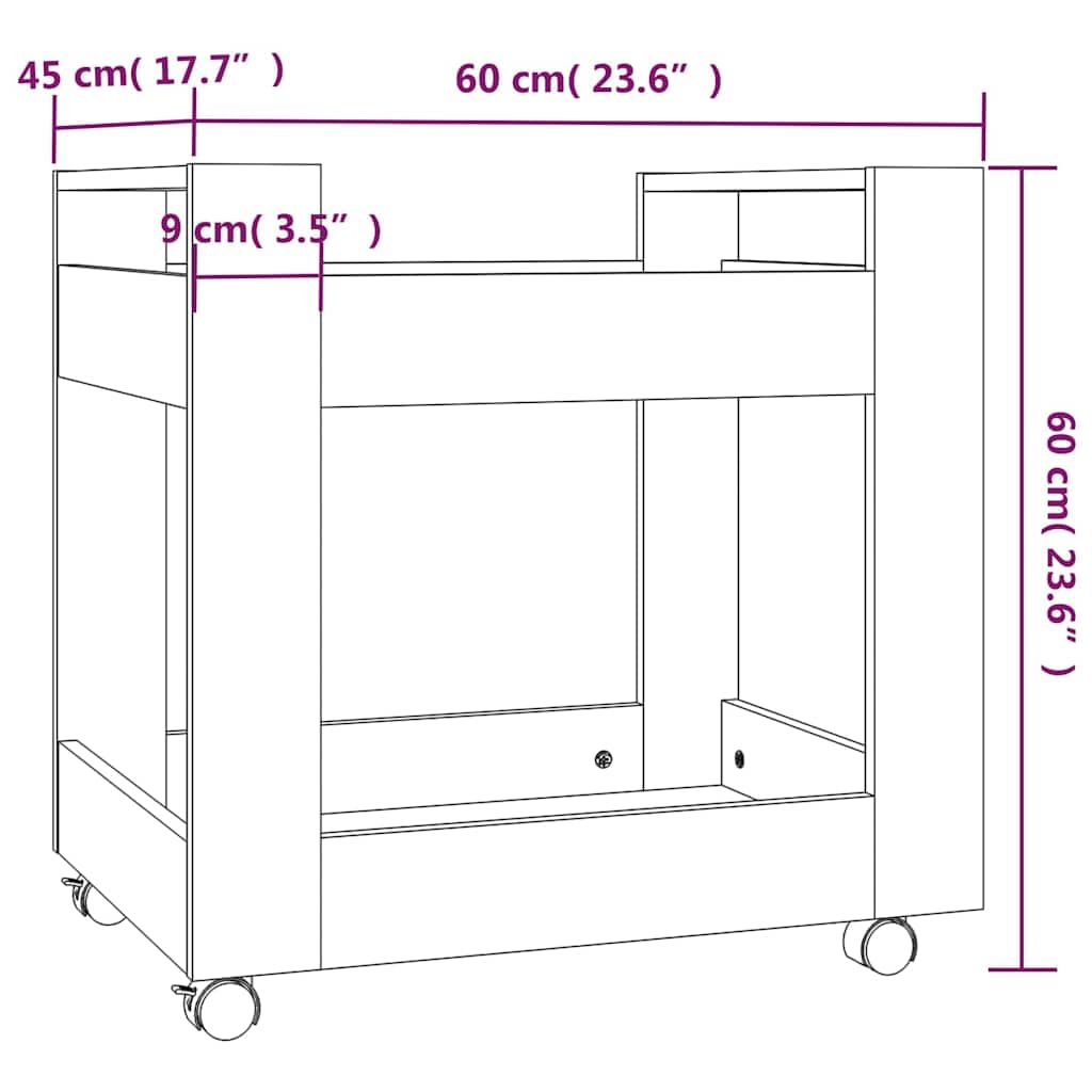 Carrello da ufficio bianco, 60 x 45 x 60 cm, in legno, con 4 ruote e 2
