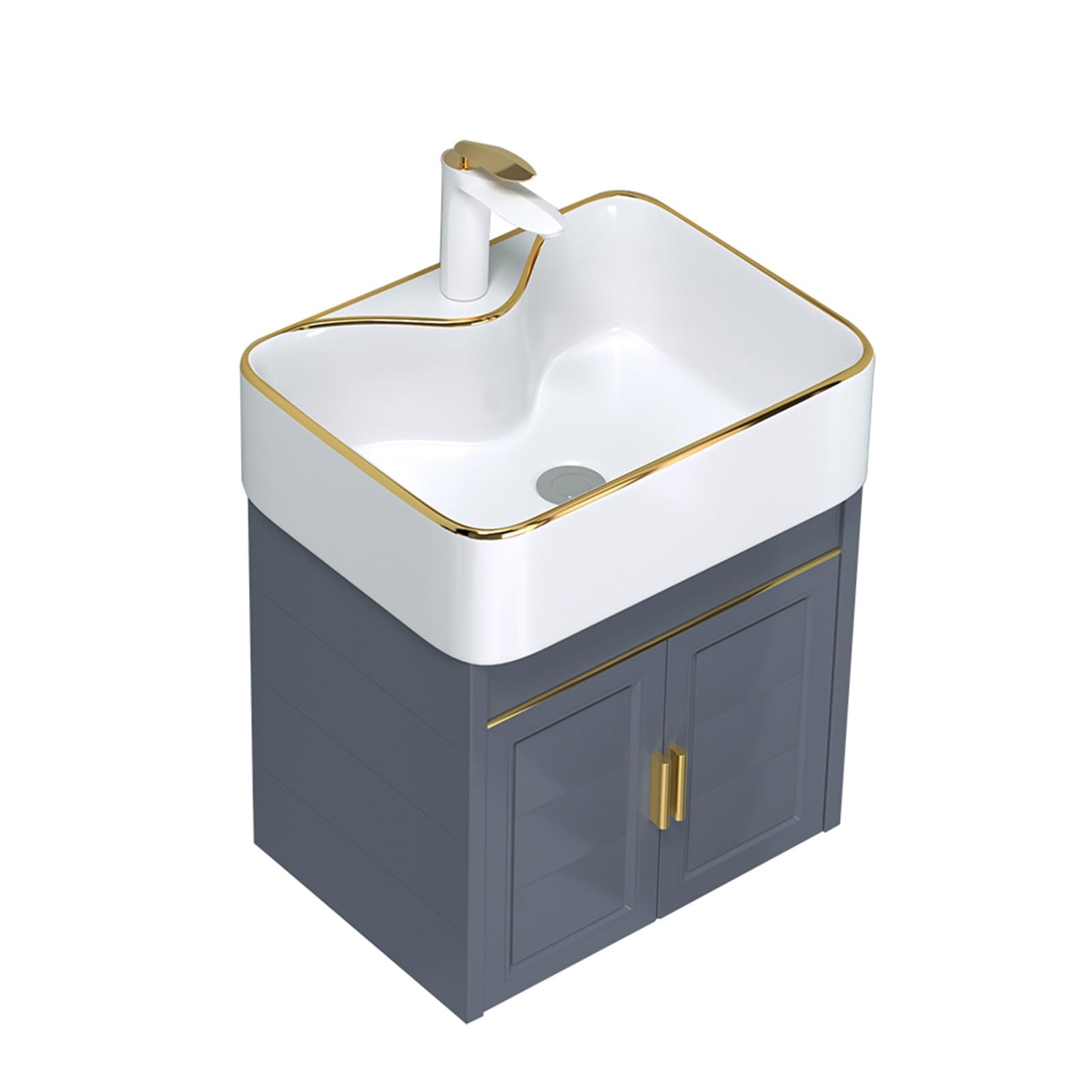 Lavabo de baño con espejo y grifo en combo de montaje para pared
