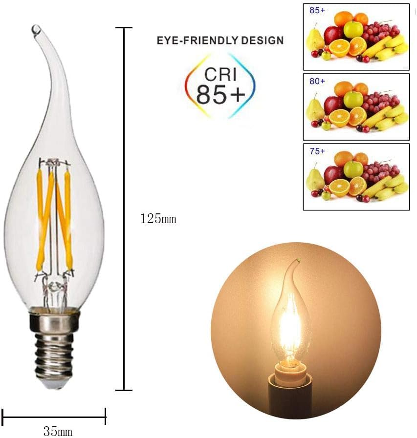 Paquete De 16 Bombillas Led E14 Vintage para Candelabro, 4 W, C35, 400 Lúmenes, Blanco Cálido, 2700 K, Equivalente A 40 W.