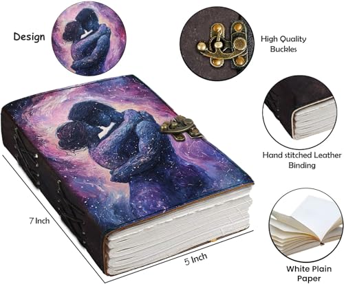 Image of Mr KRAFT Handcrafted A5 120 GSM White Paper Premium Hugging Couple UV Print Diary Leather Journal with Unique UV Love Print Writing Diary Notebook Unruled Personal Diaries for Men,Women-5x7 (A-006)