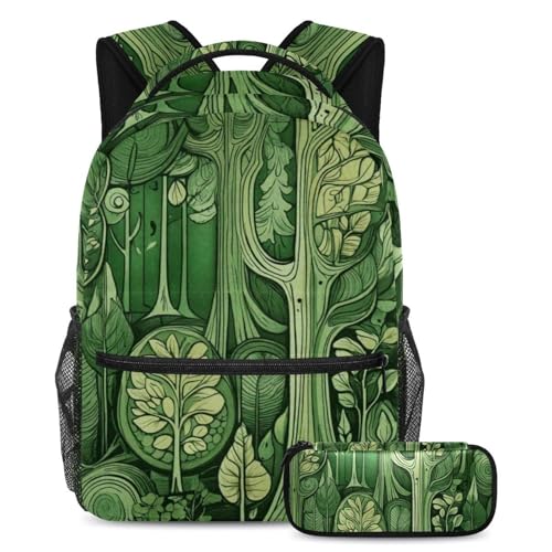 Cartable arbres verts grand volume résistant pour ranger grands cahiers et stylos