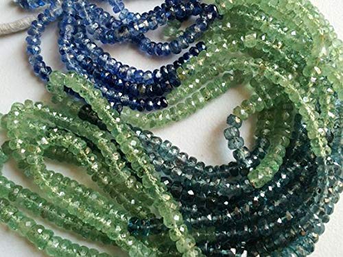 WORLD WIDE GEMS BEADS GEMSTONE 1 Strand Natural Shaded Kyanite Beads, Blue & Green Kyanite Facete Rondelles, Kyanite Necklace, 4-5mm Beads, 13 Inch Code-HIGH-16124