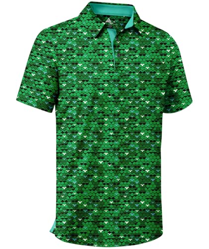 ZITY Mens Golf Shirt Short Sleeve Moisture Wicking Performance Daily Casual Print Patterns Collared Golf Polo Shirts for Men Grass Green XX-Large