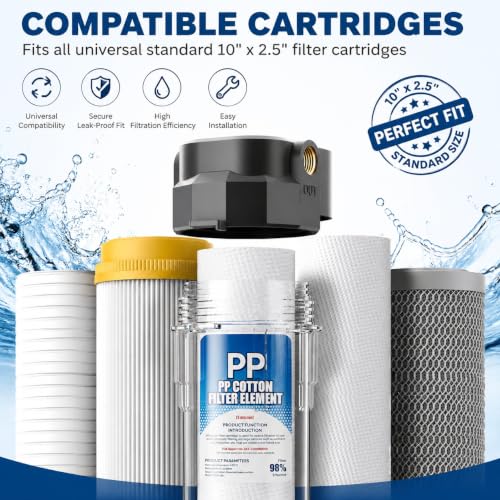 Image of Whole House Water Filter Housing, Fit 10 inchx2.5 inch Sediment etc Filters for Well and City Water, Pre-Filtration System for Home, 1 /2 inch Brass Portand includes a 3 /4 inch adapter, R-Type O-Ring, Bracketless