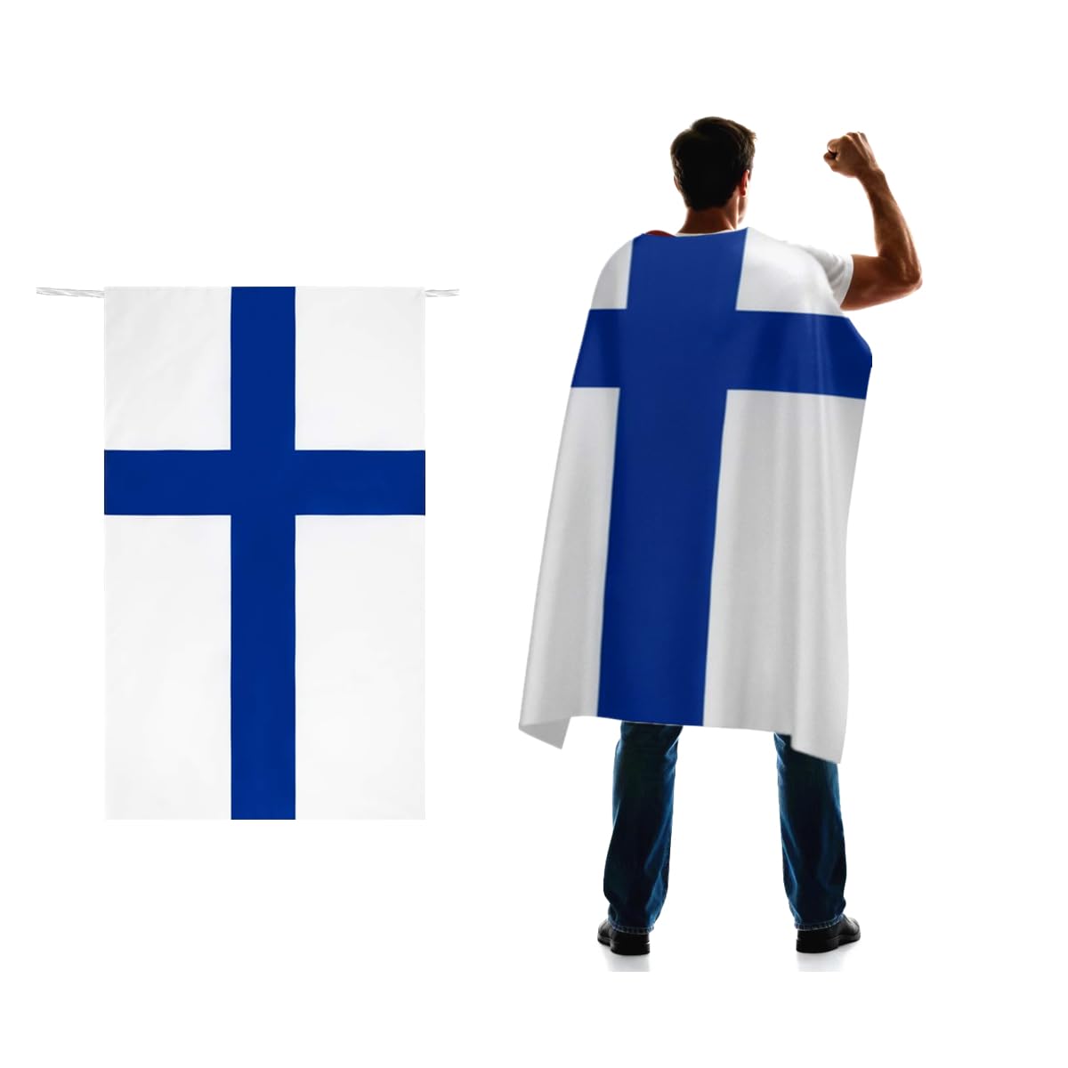Finland Flag Cape 3x5 FT for Independence Day Holiday Costumes Celebrati,150D Premium Polyester,Finnish Finn National Patriotic Flags Costume Cloak.