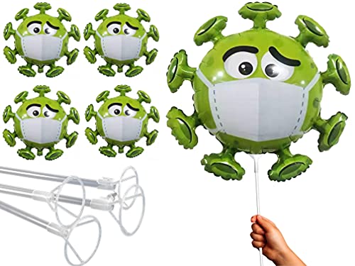 4 Big Covid Event Quarantine Flu Shot Virus Clinic Medical Vaccine Balloons with Sticks - Birthday Decorations Party Themed Supplies Gifts - Care Package Arrangements, Get Well Soon, Customized Cards