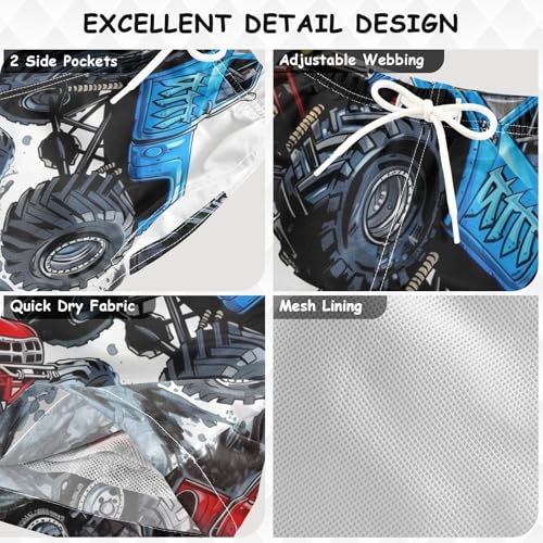 Pigsaly Boys Swim Trunks Two Blue Monster Truck Boys Board Shorts Swimsuit Swimwear Summer Bathing Suit 4T3